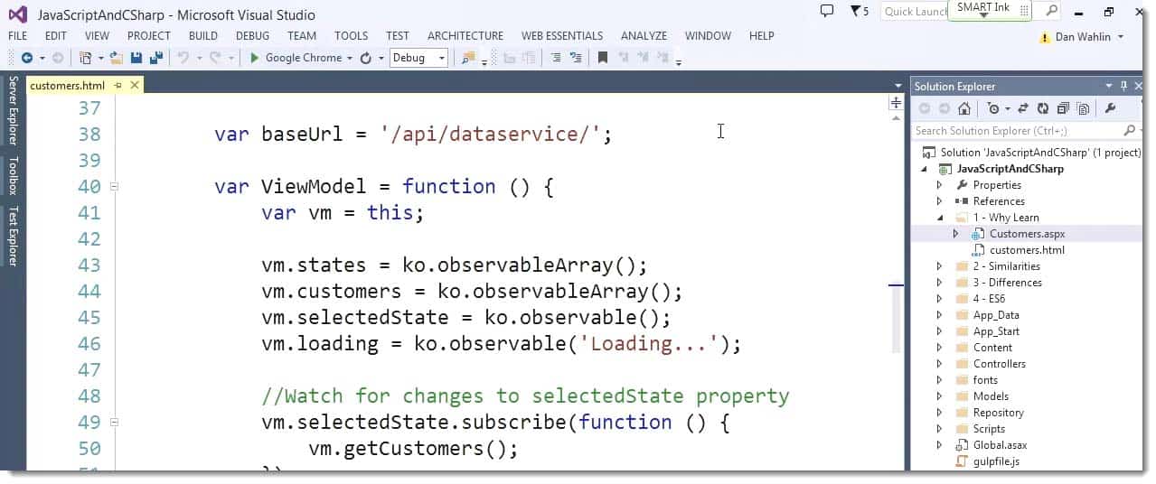 Postbacks in Visual Studio Learning JavaScript for C# Developers Webinar
