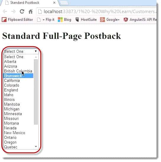 Brunswick Standard full page postback Learning JavaScript for C# Developers Webinar