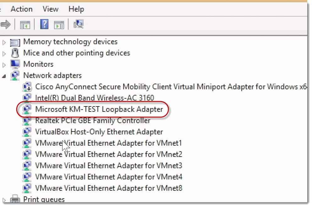 microsoft km-test loopback adapter windows 10