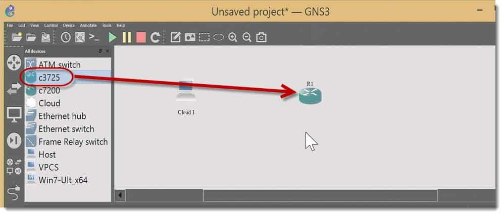 Add Router Connect GNS3 to a Valid External Host Win8 