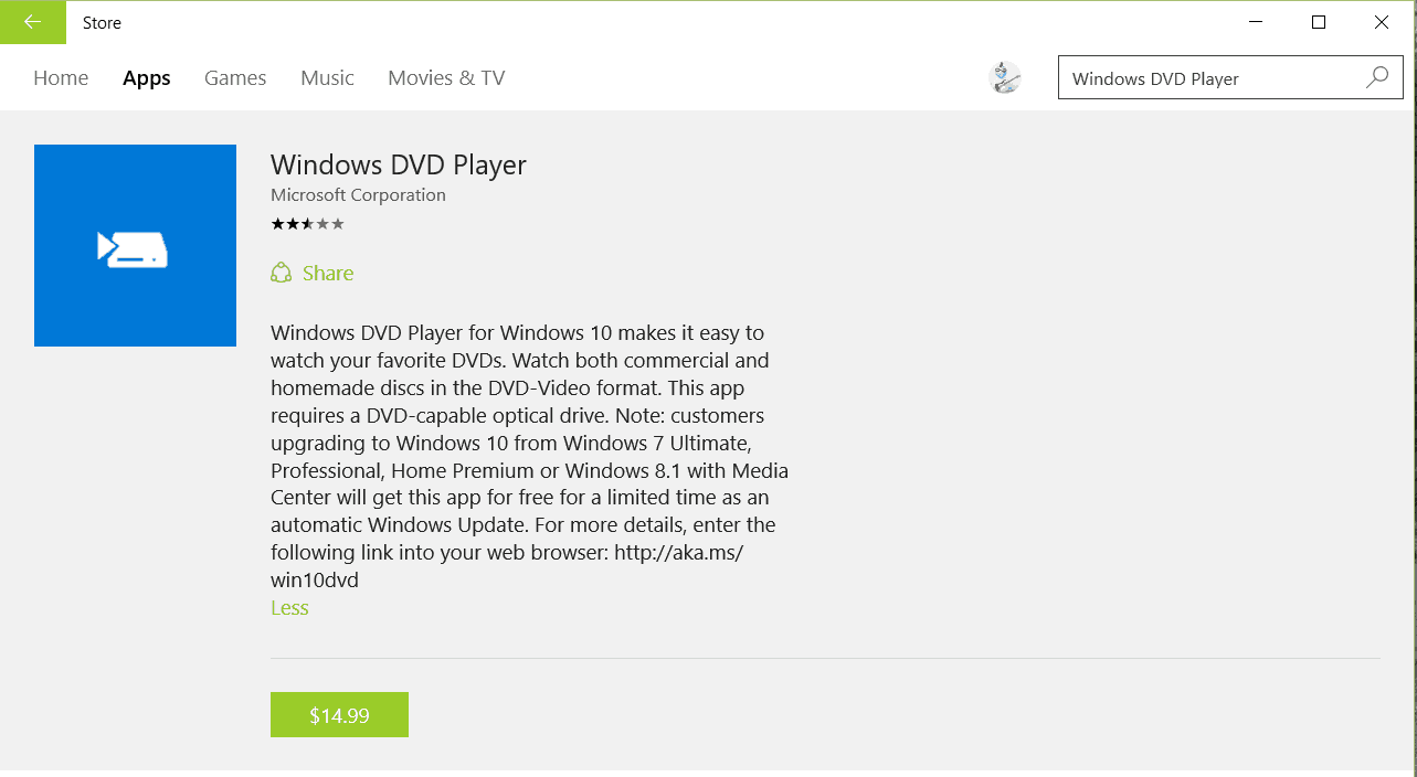need dvd player for windows 10