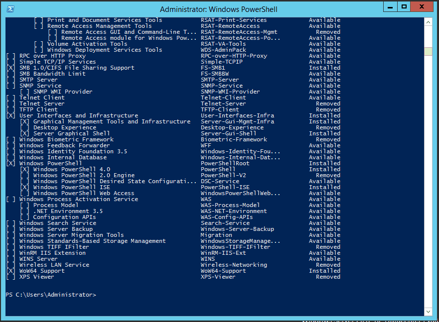 002-Get-Windowsfeature-Using-PowerShell-to-remove-the-MiniShell-in-Windows-Server-2012