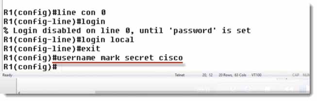 setting user name and password in Cisco IOS for Logon Local