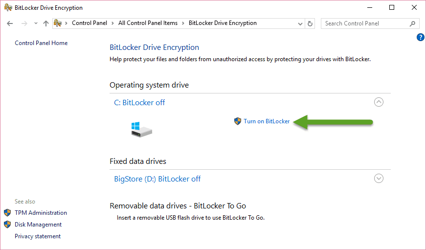 turn off bitlocker windows 10