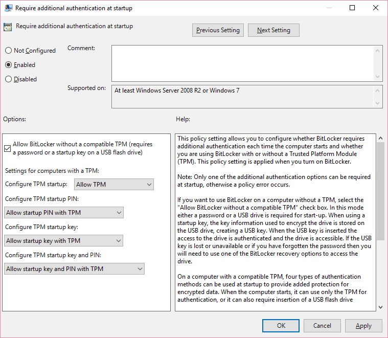 004-require-additional-authentication-at-startupgpedit-msc-BitLocker-drive-encryption-in-Windows-10-without-TPM