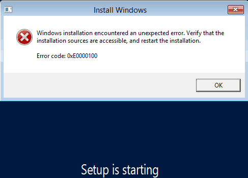 Error code 0xE0000100